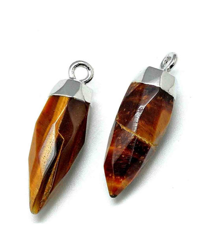 Ojo de tigre. Engarce de aleación. Color plateado. 26x8 milímetros. 2 mm perforación. 1 unidad.