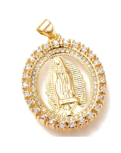 Virgen (5). Aleación+Zirconia. Baño 18KGold. 29x22x2,5 mm. 5 mm cierre. 1 unidad.