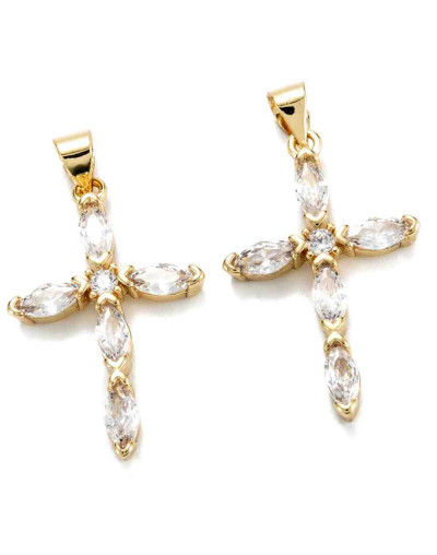 Cruz (8). Aleación+Zirconia. Baño 18KGold. 28x18x3 mm. 5 mm cierre. 1 unidad.