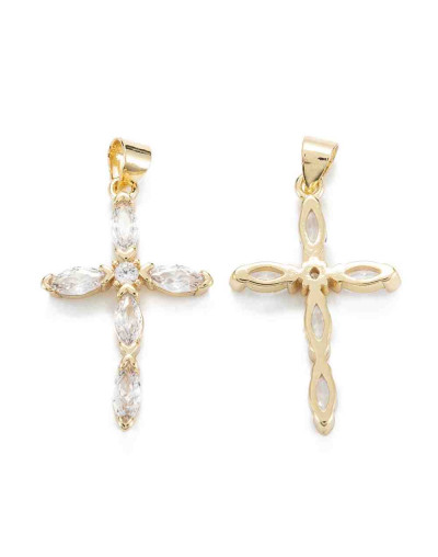 Cruz (8). Aleación+Zirconia. Baño 18KGold. 28x18x3 mm. 5 mm cierre. 1 unidad.