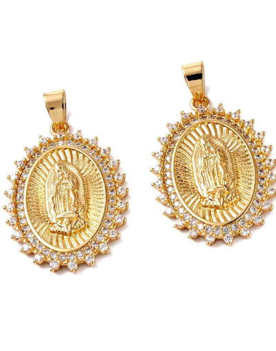 Virgen (6). Aleación+Zirconia. Baño 18KGold. 32x22,5x3 mm. 4,5 mm cierre. 1 unidad.