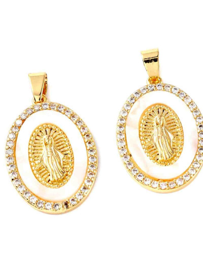 Virgen (7). Aleación+Zirconia. Baño 18KGold. 27,5x19x2,5 mm. 4,5 mm cierre. 1 unidad.