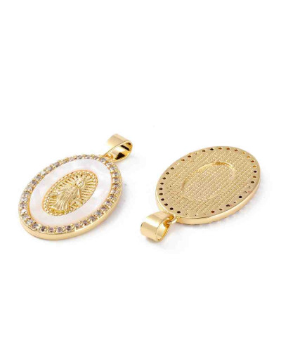 Virgen (7). Aleación+Zirconia. Baño 18KGold. 27,5x19x2,5 mm. 4,5 mm cierre. 1 unidad.