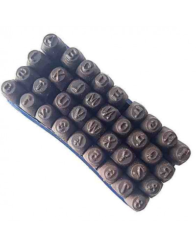 Stamp. Letras y números. 36 piezas. Acero carbón. 3,2 milímetros tamaño signos. 1 set.