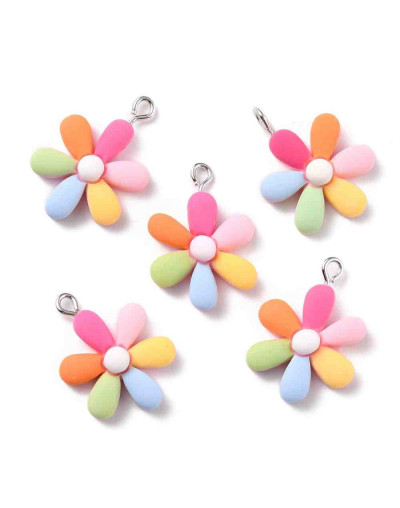 Flor (1). Resina+Aleación de cobre. Color plateado. 28x19x6 milímetros. 2 mm perforación. 2 uds.