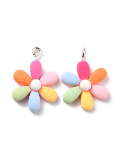 Flor (1). Resina+Aleación de cobre. Color plateado. 28x19x6 milímetros. 2 mm perforación. 2 uds.