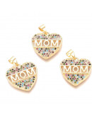 Corazón+MOM. Aleación+Zirconia. Baño 18KGold. 19x18,5x2,5 mm. 4,5 mm cierre. 1 unidad. Corazón+MOM. Aleación+Zirconia. Baño 18KGold. 19x18,5x2,5 mm. 4,5 mm cierre. 1 unidad.