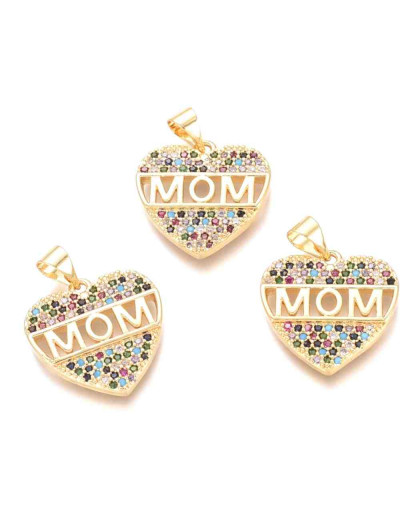 Corazón+MOM. Aleación+Zirconia. Baño 18KGold. 19x18,5x2,5 mm. 4,5 mm cierre. 1 unidad.