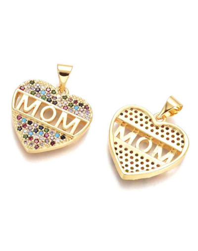 Corazón+MOM. Aleación+Zirconia. Baño 18KGold. 19x18,5x2,5 mm. 4,5 mm cierre. 1 unidad.
