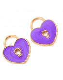 Corazones. Aleación de cobre y esmalte. Color Morado. 13x11x2 milímetros. 4 mm perforación. 4 uds. Corazones. Aleación de cobre y esmalte. Color Morado. 13x11x2 milímetros. 4 mm perforación. 4 uds.