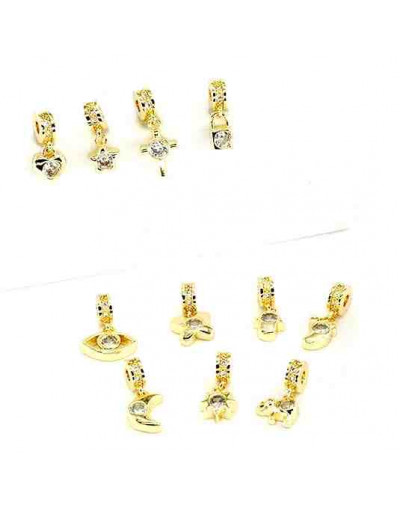 Corazón (2). Aleación+Zirconia. Baño 18k gold. 17 milímetros. 2,5 mm perforación. 1 unidad.