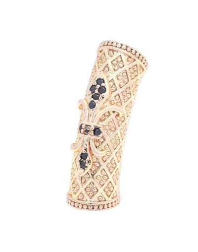 Tubo (2). Aleación Baño 18k Gold. Zirconia BLACK. 26x9 milímetros. 6 mm perforación. 1 unidad.