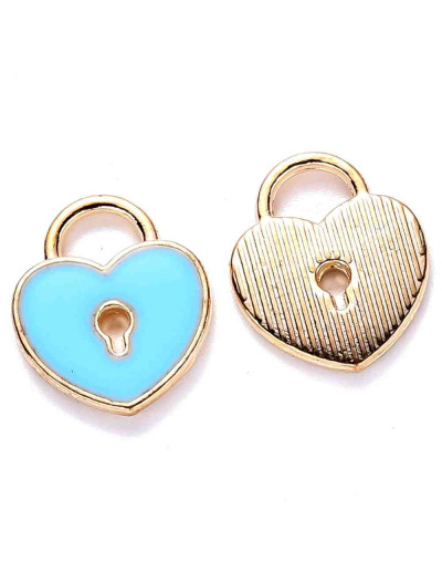 Corazones. Aleación de cobre y esmalte. Color Celeste. 13x11x2 milímetros. 4 mm perforación. 4 uds.