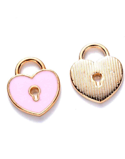 Corazones. Aleación de cobre y esmalte. Color Rosado. 13x11x2 milímetros. 4 mm perforación. 4 uds.