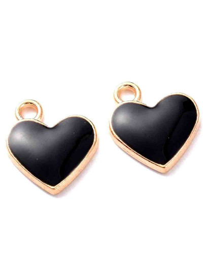 Corazón. Aleación de cobre y esmalte. Color negro. 13x11.5x1.5 mm 1.5 mm perforación. 4 unidades