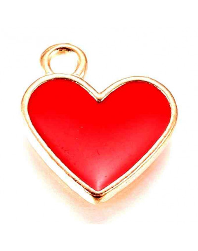 Corazón. Aleación de cobre y esmalte. Color rojo. 13x11.5x1.5 mm 1.5 mm perforación. 4 unidades