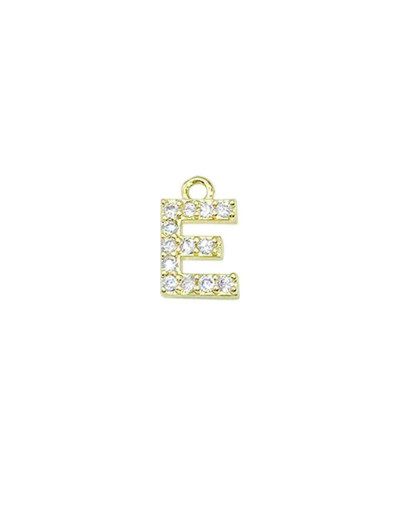 Letra "E". Aleación+Zirconia. Baño 18K Gold. 12 milímetros. 5 milímetros arandela. 1 unidad.