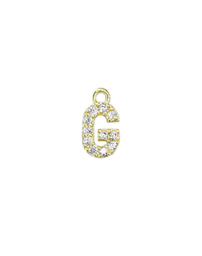 Letra "G". Aleación+Zirconia. Baño 18K Gold. 12 milímetros. 5 milímetros arandela. 1 unidad.