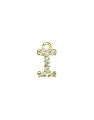 Letra "I". Aleación+Zirconia. Baño 18K Gold. 12 milímetros. 5 milímetros arandela. 1 unidad.