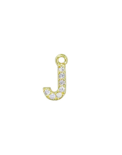 Letra "J". Aleación+Zirconia. Baño 18K Gold. 12 milímetros. 5 milímetros arandela. 1 unidad.