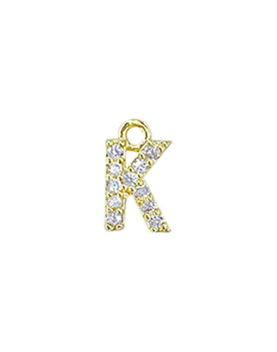 Letra "K". Aleación+Zirconia. Baño 18K Gold. 12 milímetros. 5 milímetros arandela. 1 unidad.