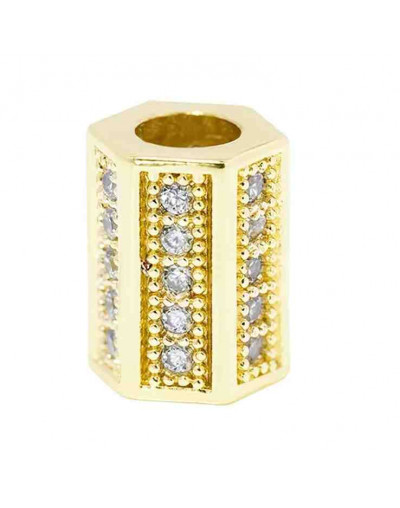 Hexágono (2). Aleación Baño 18k Gold. Zirconia CLEAR. 10x8 milímetros. 4 mm perforación. 1 ud.