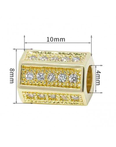 Hexágono (2). Aleación Baño 18k Gold. Zirconia CLEAR. 10x8 milímetros. 4 mm perforación. 1 ud.