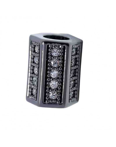 Hexágono (2). Aleación Gun Metal. Zirconia CLEAR. 10x8 milímetros. 4 mm perforación. 1 ud.