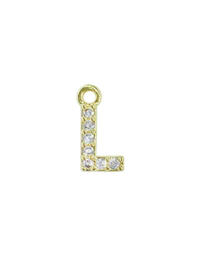 Letra "L". Aleación+Zirconia. Baño 18K Gold. 12 milímetros. 5 milímetros arandela. 1 unidad.