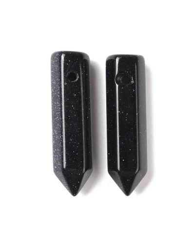 Aventurina Azul. Hexágono una punta. Faceteado. 30~33x8~9 milímetros. 1,5 mm perforación. 1 unidad.