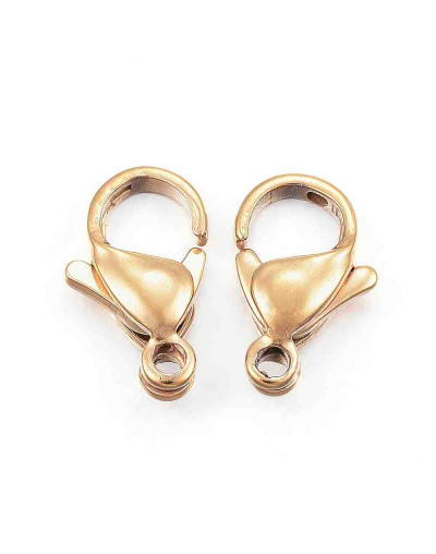 Cierre lobster. Acero inoxidable. Baño 24K Gold. 10x6x3 milímetros. 1,2 mm perforación. 5 uds.