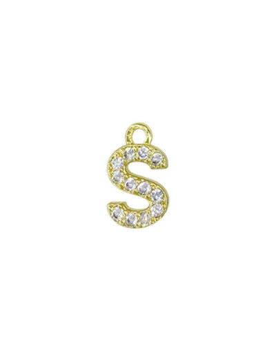 Letra "S". Aleación+Zirconia. Baño 18K Gold. 12 milímetros. 5 milímetros arandela. 1 unidad.