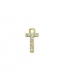 Letra "T". Aleación+Zirconia. Baño 18K Gold. 12 milímetros. 5 milímetros arandela. 1 unidad. Letra "T". Aleación+Zirconia. Baño 18K Gold. 12 milímetros. 5 milímetros arandela. 1 unidad.