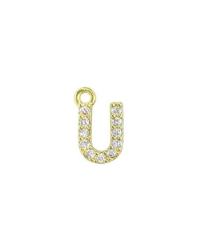 Letra "U". Aleación+Zirconia. Baño 18K Gold. 12 milímetros. 5 milímetros arandela. 1 unidad.
