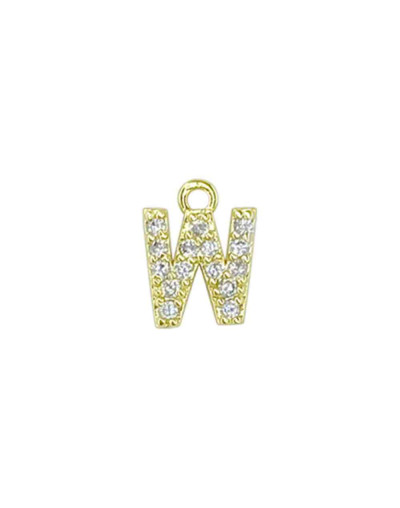 Letra "W". Aleación+Zirconia. Baño 18K Gold. 12 milímetros. 5 milímetros arandela. 1 unidad.