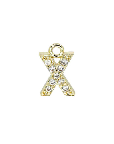 Letra "X". Aleación+Zirconia. Baño 18K Gold. 12 milímetros. 5 milímetros arandela. 1 unidad.