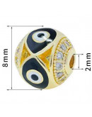 Esfera (3). Ojo turco BLACK. Aleación+Zirconia. Baño 18k gold. 8 mm diámetro. 2 mm perforación. Esfera (3). Ojo turco BLACK. Aleación+Zirconia. Baño 18k gold. 8 mm diámetro. 2 mm perforación.