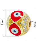 Esfera (3). Ojo turco RED. Aleación+Zirconia. Baño 18k gold. 8 mm diámetro. 2 mm perforación. Esfera (3). Ojo turco RED. Aleación+Zirconia. Baño 18k gold. 8 mm diámetro. 2 mm perforación.