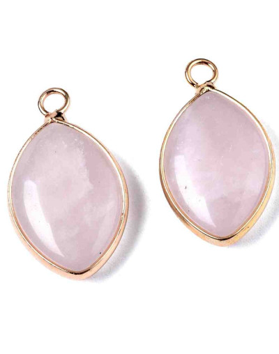 Cuarzo rosa + bronce. Ovalado. 25x14x5,5 milímetros. 2,5 mm perforación. 1 unidad.