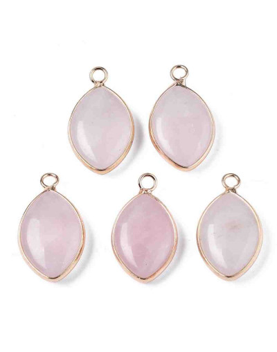 Cuarzo rosa + bronce. Ovalado. 25x14x5,5 milímetros. 2,5 mm perforación. 1 unidad.
