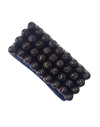 Stamp. Letras y números. 36 piezas. Acero carbón. 2,4 milímetros tamaño signos. 1 set.