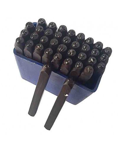 Stamp. Letras y números. 36 piezas. Acero carbón. 2,4 milímetros tamaño signos. 1 set.