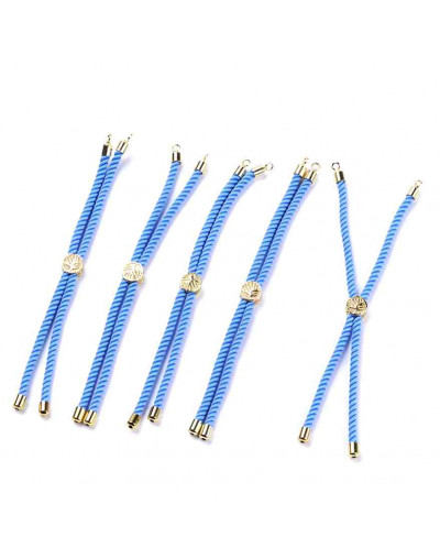 Nylon twist regulable para pulsera. Celeste. Bañado (18kGold). 220x4 mm. 2 mm perforación. 1 ud.