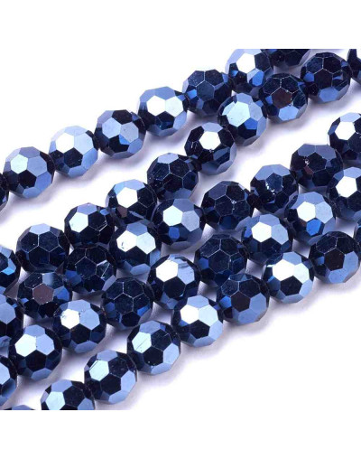 Esfera faceteada. Electroplateado azul. 6 mm diámetro. 1 mm perforación. 100 uds hilo (aprox).