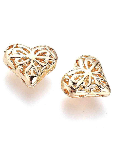 Corazón. Aleación de cobre. Baño 18K Gold. 11x13x5 mm. 1 mm perforacion. 1 unidad.