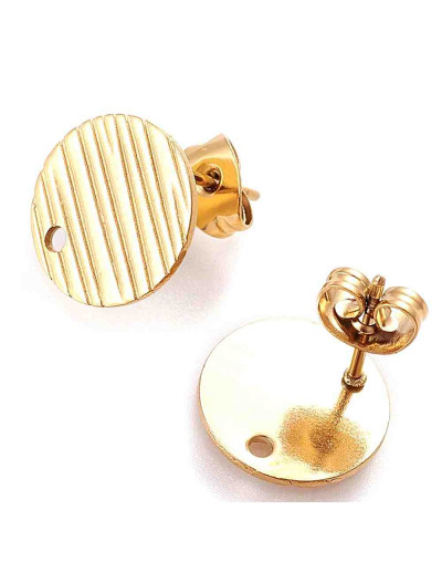 Pin para aretes con cierre. Acero inoxidable. Color dorado. 12 milímetros diámetro. 2 unidades.