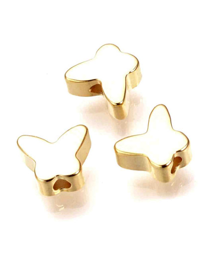 Mariposas. Aleación de cobre. Baño 18K Gold. 5x6x2,5 milímetros. 1 mm perforacion. 2 unidades.