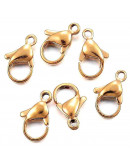 Cierre lobster. Acero inoxidable. Baño 24K Gold. 12x7x3,5 milímetros. 1,5 mm perforación. 5 uds.