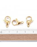 Cierre lobster. Acero inoxidable. Baño 24K Gold. 15x9x4,5 milímetros. 2 mm perforación. 5 uds.