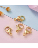 Cierre lobster. Acero inoxidable. Baño 24K Gold. 15x9x4,5 milímetros. 2 mm perforación. 5 uds.